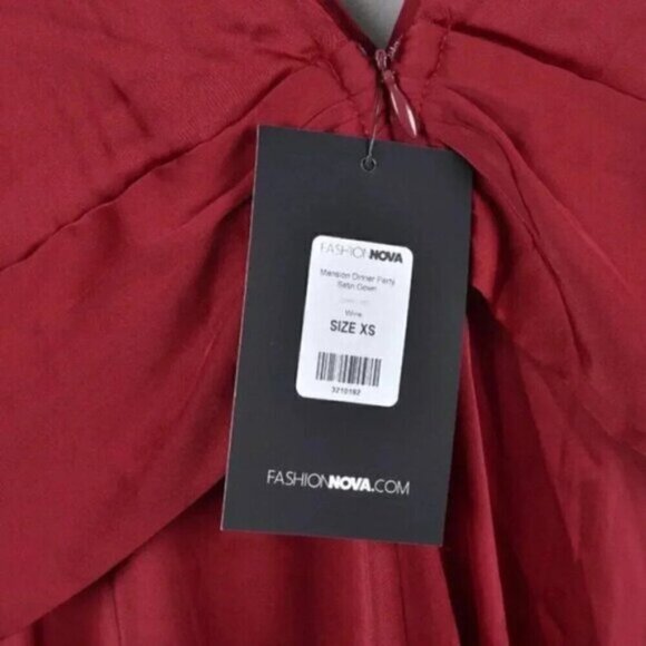 NWT Fashion Nova Mansion Dinner Party Satin Gown Wine Burgundy Maxi Dress XS - Picture 8 of 11